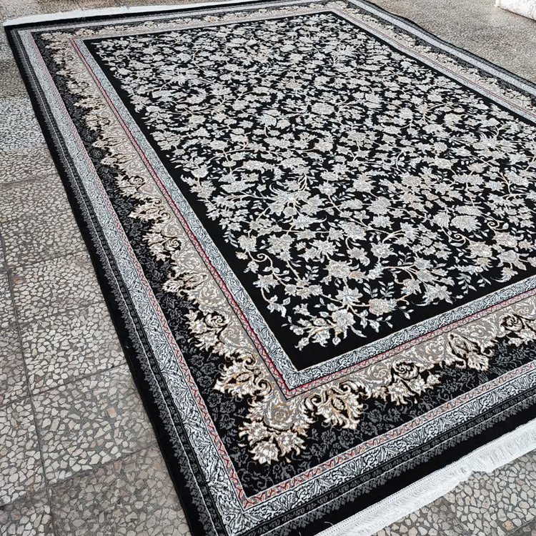 فرش آوا مشکی 500 شانه تراکم 1500 با طرح مدرن و رنگ مشکی برجسته، مناسب برای دکوراسیونهای کلاسیک و مدرن