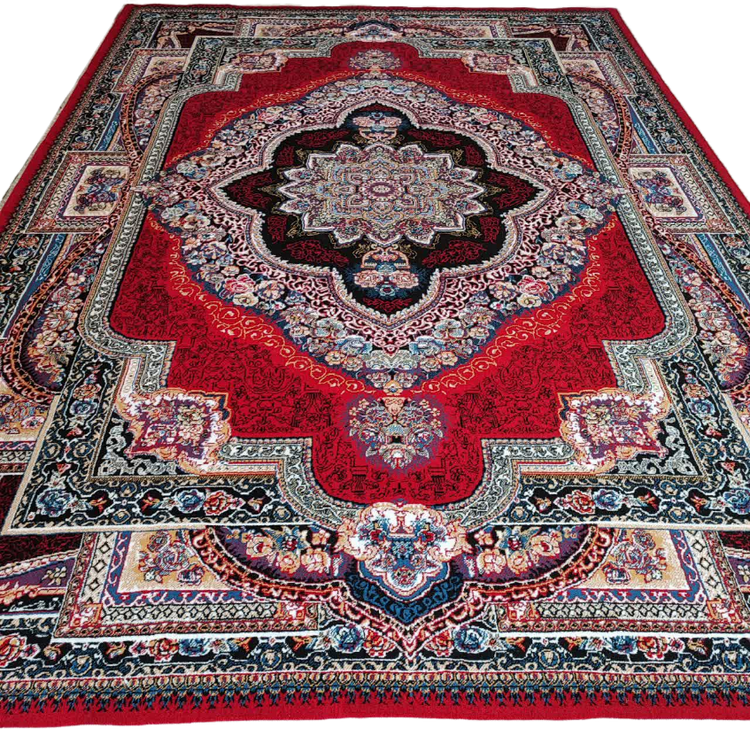 فرش باغ معلق لاکی 500 شانه با رنگ لاکی و طرح طبیعی باغ معلق، جذاب و خاص، مناسب برای فضاهای بزرگ و مدرن"