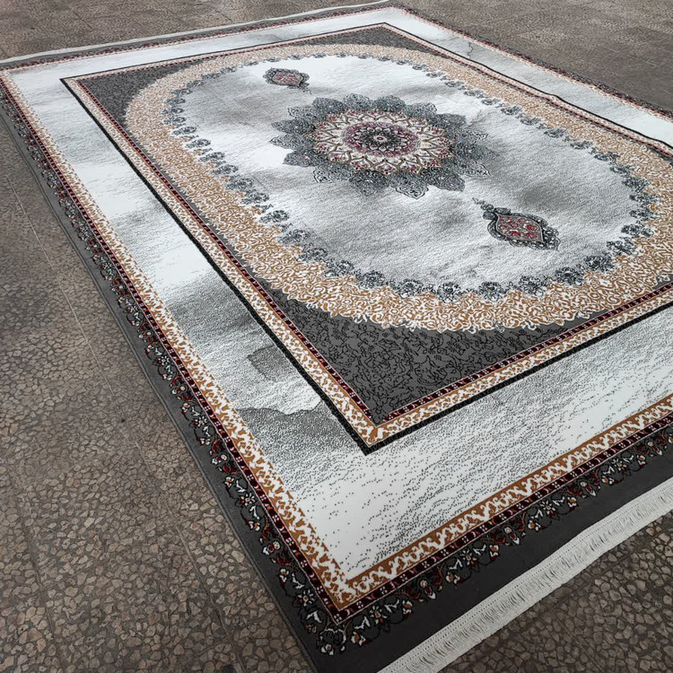 نمای کامل فرش بیتا صدفی 500 شانه تراکم 1500، رنگ صدفی جذاب با طراحی مینیمالیستی برای خانهای مدرن و بهروز