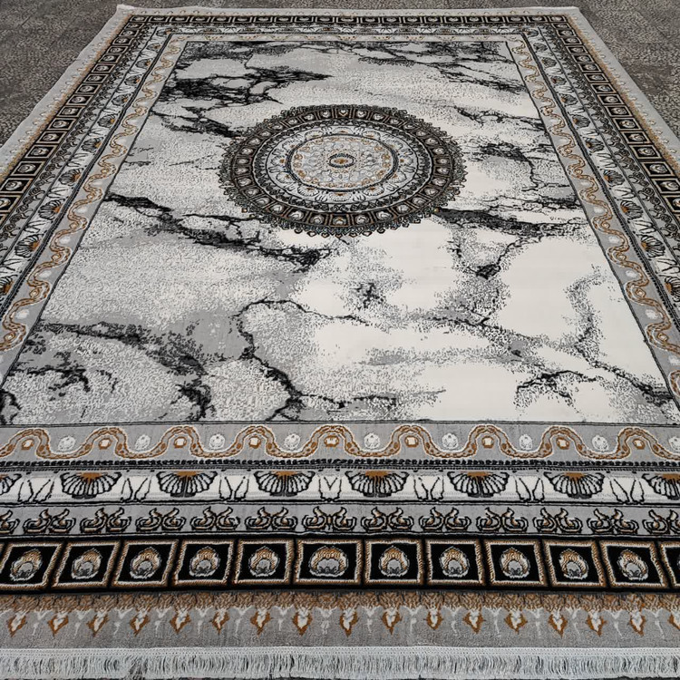 فرش ایتالیا نقرهای 500 شانه با رنگ نقرهای شیک و طرحهای ظریف، نخ پلیاستر با تراکم 1500 برای راحتی و دوام بیشتر، انتخابی عالی برای دکوراسیون داخلی شما