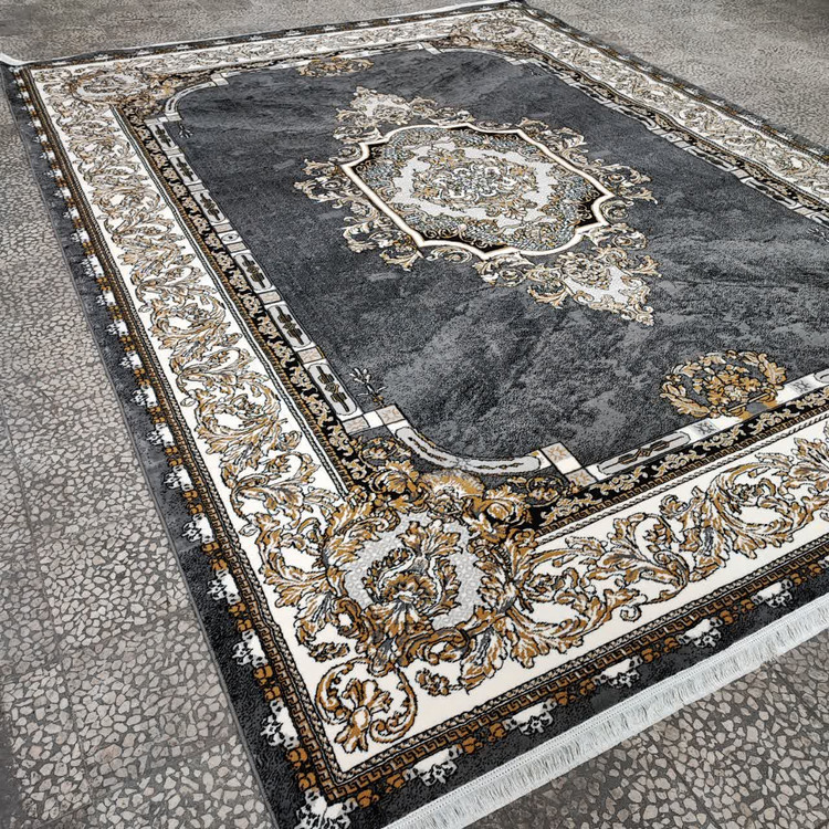 طراحی شیک و مدرن فرش ویتا متالیک 500 شانه با رنگ دودی و طرحهای هندسی، مناسب برای هر فضایی با دکوراسیون مدرن و کلاسیک