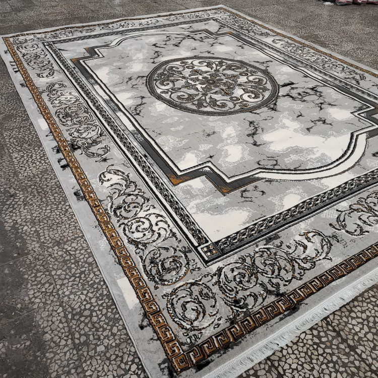 نمای فرش نقرهای طرح نیکا در اتاق نشیمن مدرن با نور طبیعی – جلوهای شیک برای خانههای ایرانی