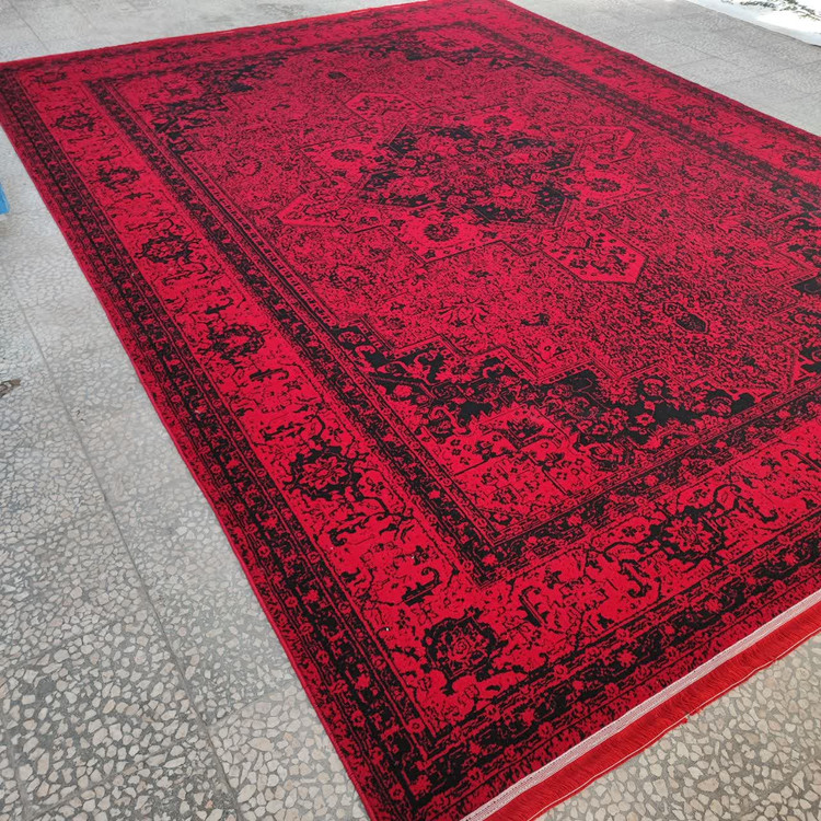 فرش هریس لاکی 500 شانه تراکم 1500، طرح اصیل ایرانی با رنگهای لاکی و طلایی، مناسب برای محیطهای شیک و لوکس