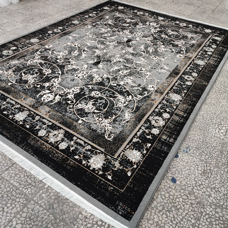 تصویر کامل فرش دلانا رنگ فیلی در دکوراسیون مدرن با مبل طوسی