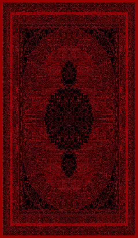 جزئیات نقش و نگار حاشیه فرش لاکی رنگ گلاب با طراحی کلاسیک ایرانی و نخ پلیاستر